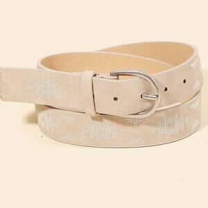 Western Boho Aztec Embroidered Pattern Vegan Leather Belt Ivory